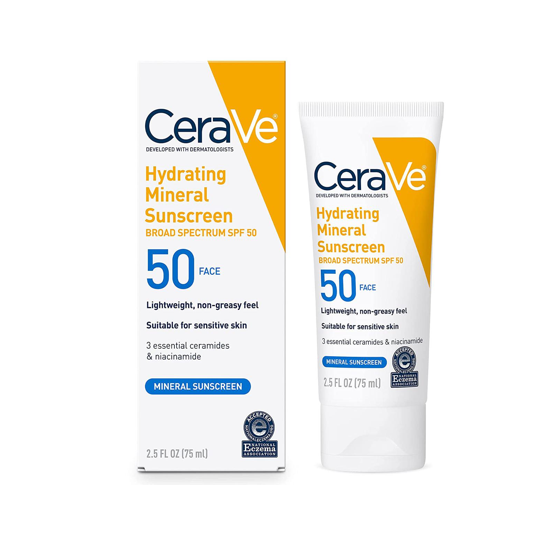 CeraVe Hydrating Mineral Face Sunscreen Broad Spectrum SPF50 75ml